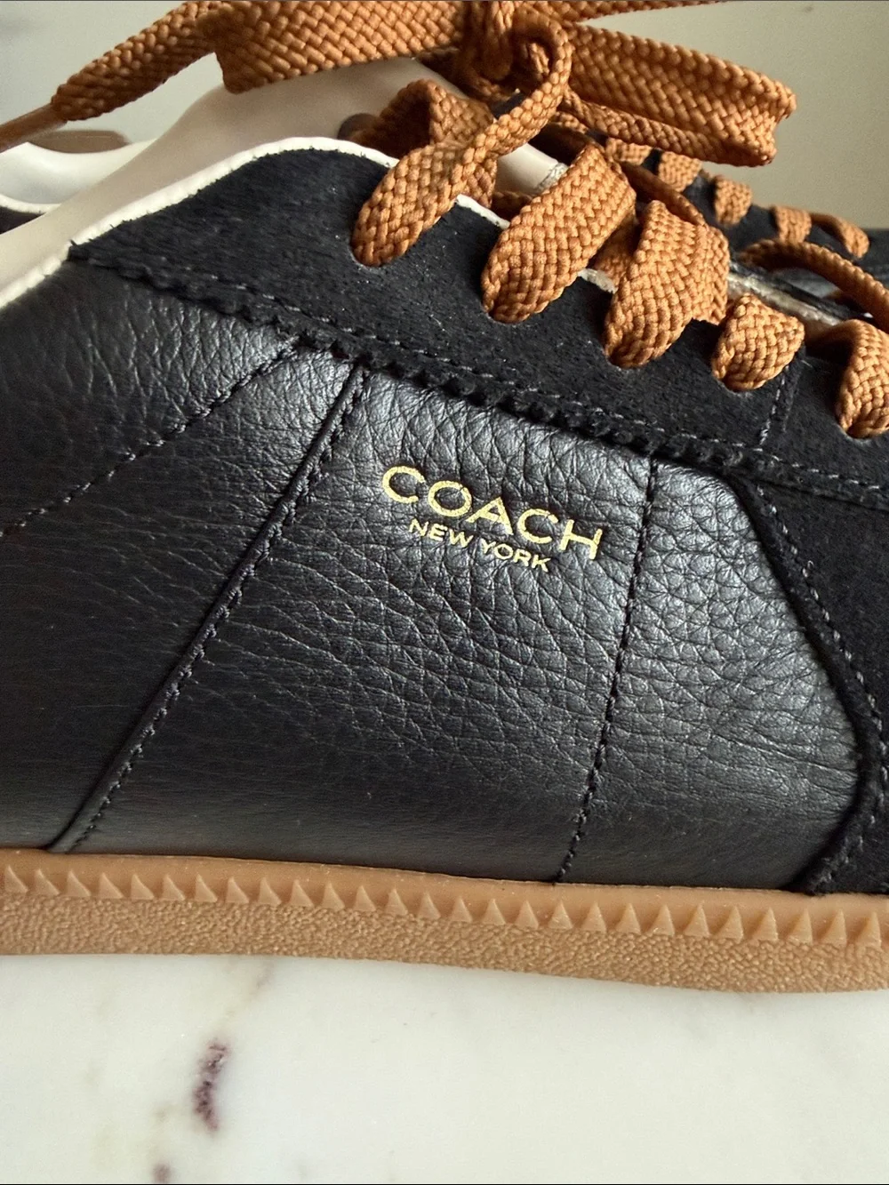Coach Black Leather & Suede Women's Low-Top Sneakers with Gum Sole
